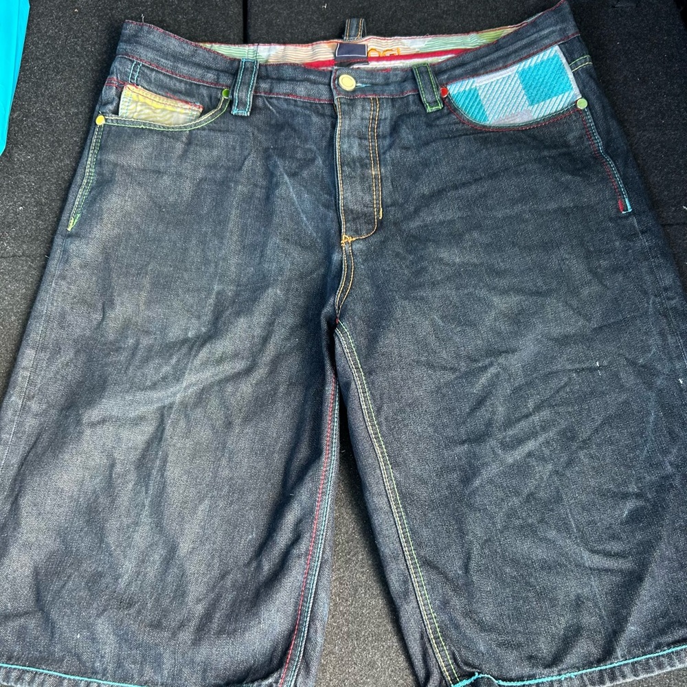 COOGI Blue Distressed Jean Shorts with Frayed Hem